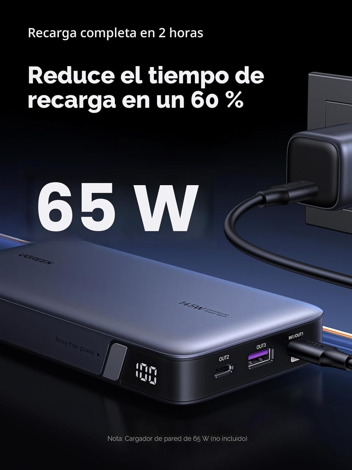 UGREEN Power Bank 25,000mAh 145W Cargador portátil para laptop, paquete de baterías de 3 puertos USB C PD Nexode, para MacBook Pro/Air, Dell XPS, iPhone 17/16/15/14, Galaxy S24, Steam Deck, iPad, y