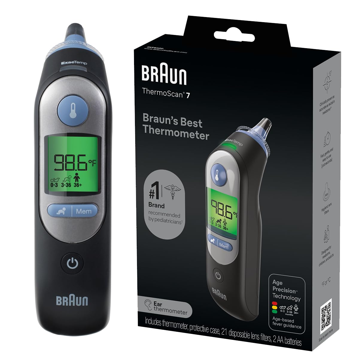 Braun ThermoScan 7 - Termómetro digital de oído para adultos, bebés...