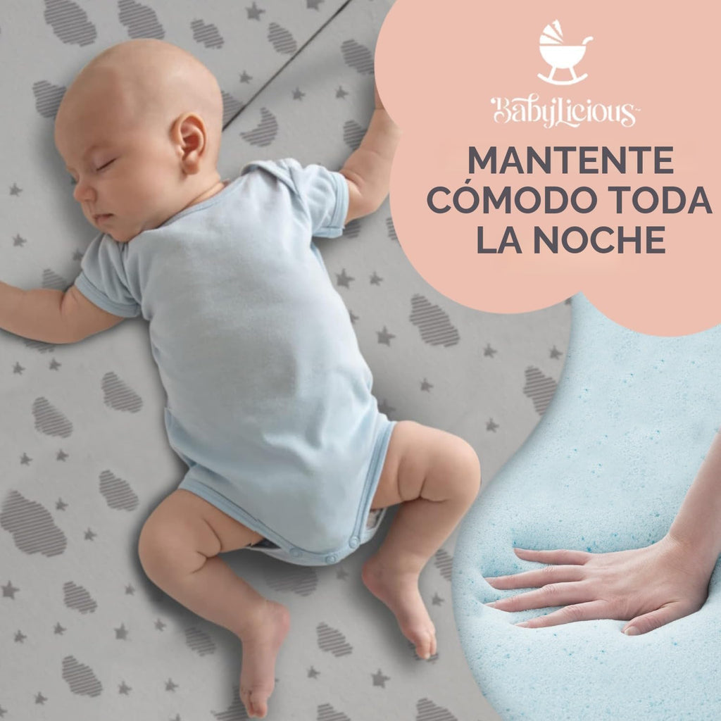 Cubrecolchón Pack and Play, espuma suave triple de 38 x 26 pulgadas...