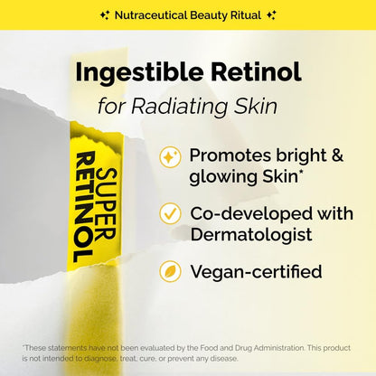 VITALBEAUTIE Super Retinol - Retinol liposomal ingestible y vitamina C 1000 mg en polvo - Suplemento vegano K-Beauty para piel y tono de vidrio radiante, cuidado de manchas oscuras, 30 paquetes