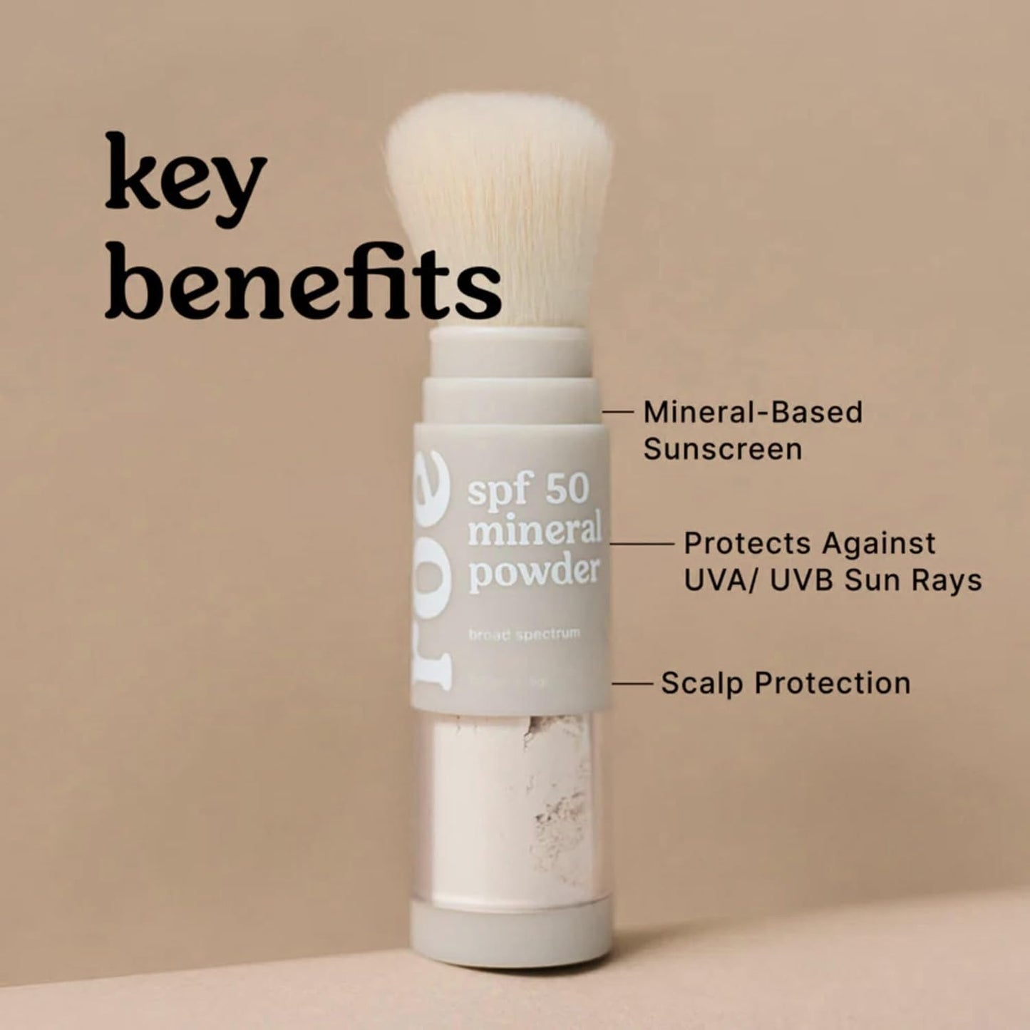 Roe Wellness - Polvo de protección solar mineral con brocha SPF 50 para niños, EWG, apto para arrecifes, fácil de aplicar para niños, bebés y padres