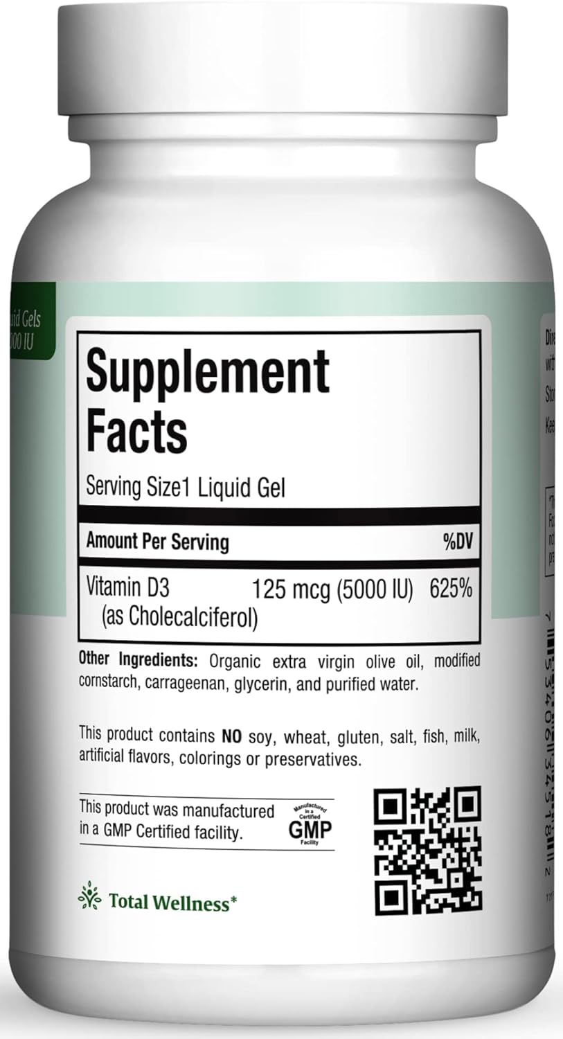 Maxi Health Vitamina D3 5000 UI cápsulas blandas \u2013 125 mcg D3...