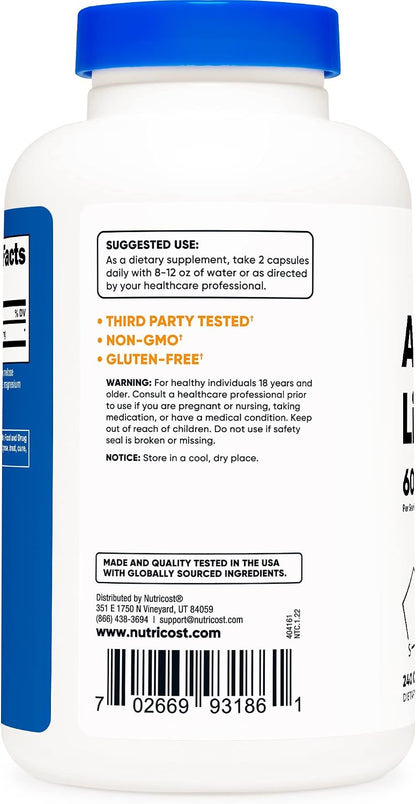 Nutricost Ácido alfa lipoico de 600 mg, 240 cápsulas vegetarianas,...