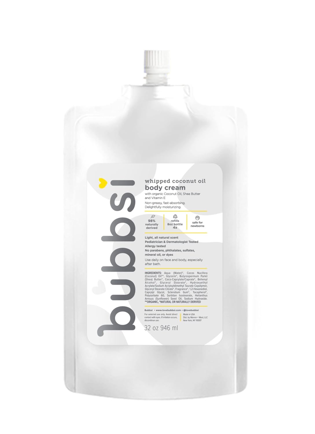 Bubbsi Loción corporal para bebé recién nacido, aceite de coco orgá...