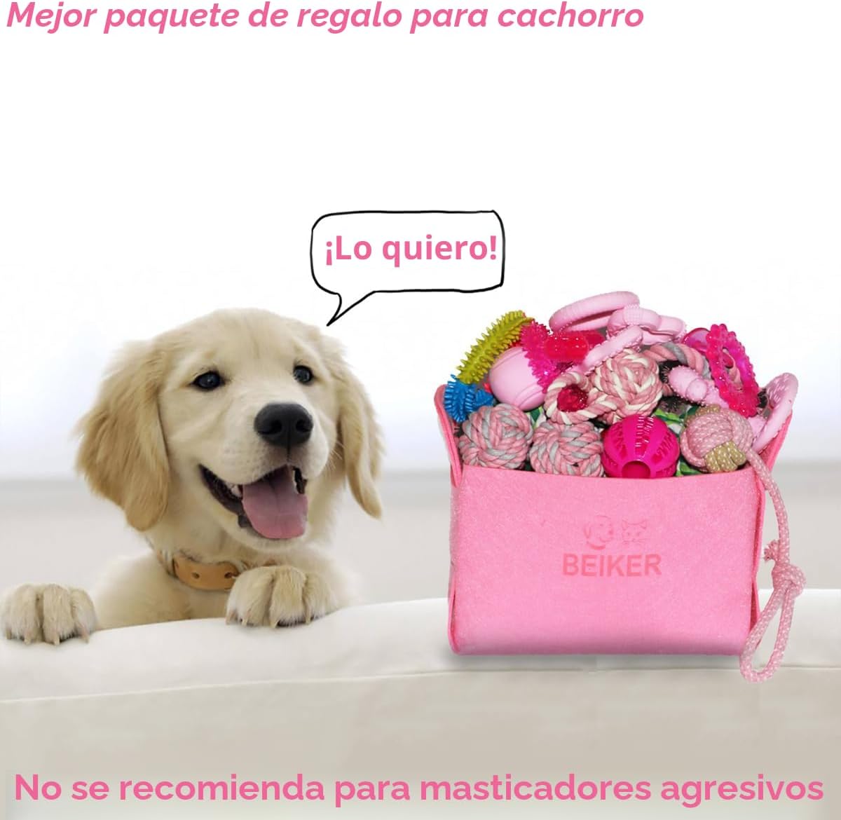 Beiker Paquete de 20 juguetes masticables rosados para cachorros, j...