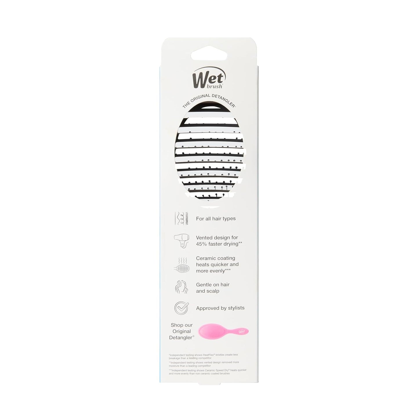 Wet Brush Cepillo de pelo de cerámica Speed Dry color negro, diseño ventilado y cerdas suaves HeatFlex para un estilo seguro de secado por soplado, mango ergonómico para desenredar sin dolor