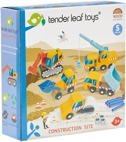 Tender Leaf Toys - Sitio de construcción - Cuatro vehículos pesados...