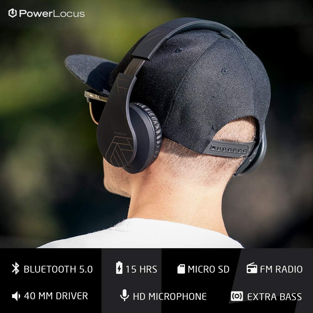 PowerLocus - Audífonos Bluetooth sobre las orejas, auriculares inal...