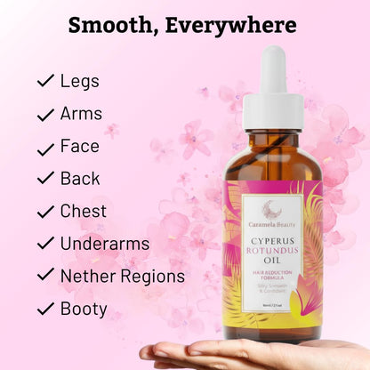 Aceite de Cyperus Rotundus Natural Caramela Beauty - 60ml de Aceite Natural de Cyperus Rotundus para Depilación, Hidratante y Calmante, Aceite de Cyperus para Reducir el Crecimiento del Vello Corporal