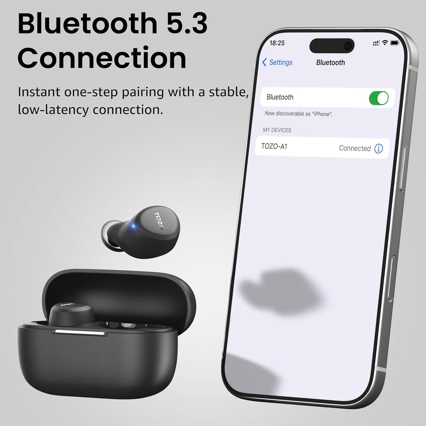 TOZO Auriculares inalámbricos A1 Bluetooth 5.3 de peso ligero en el...