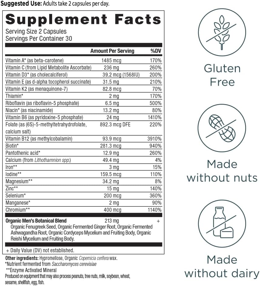 Ancient Nutrition Multivitamínico para hombres, multivitamínico fer...