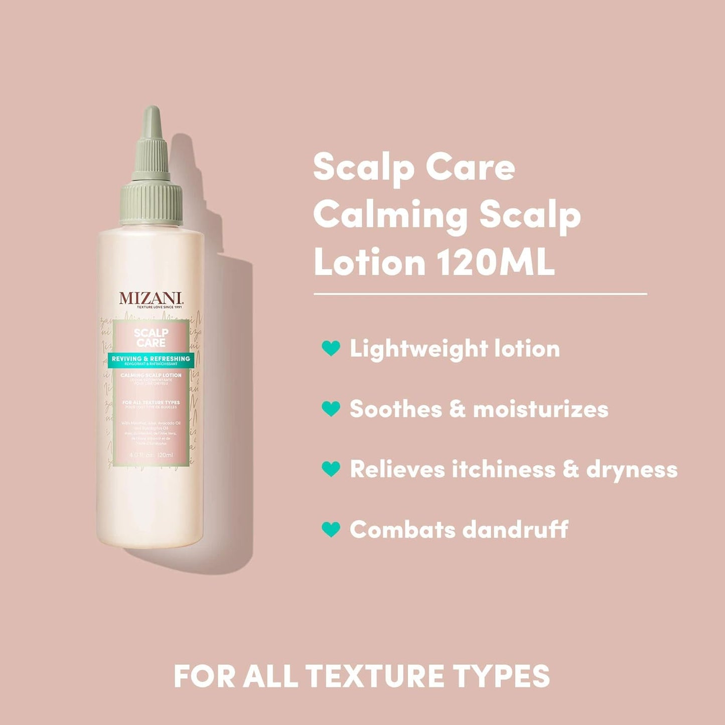 Mizani Scalp Care Loción calmante para el cuero cabelludo | Tratamiento de la caspa | Nutre y calma el cuero cabelludo | Para cabello rizado | 4 onzas líquidas