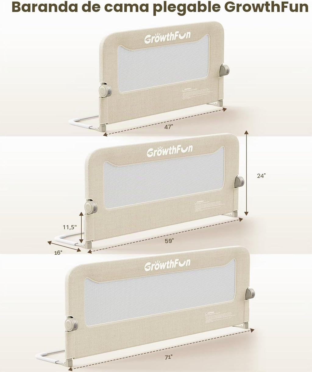GrowthFun Riel de cama plegable para niños pequeños, marco y conect...