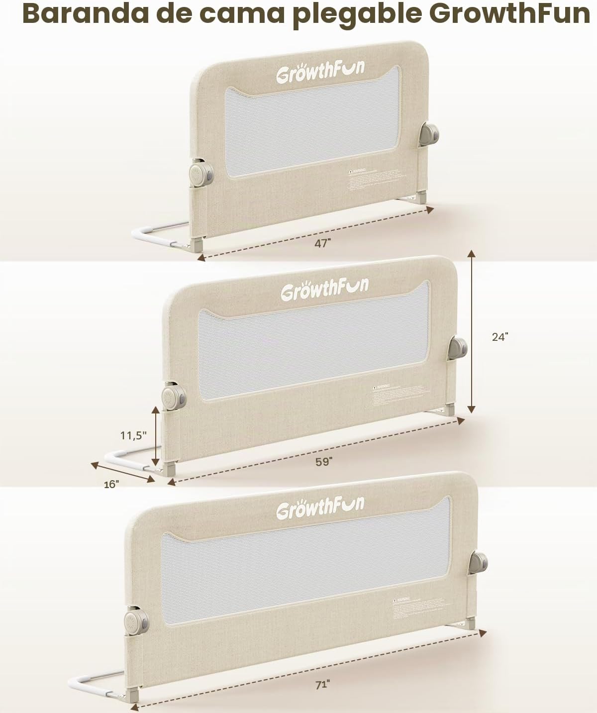 GrowthFun Riel de cama plegable para niños pequeños, marco y conect...