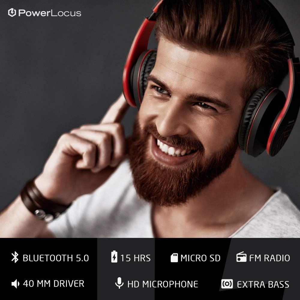 PowerLocus - Audífonos Bluetooth sobre las orejas, estéreo inalámbr...