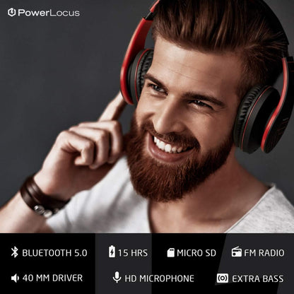 PowerLocus - Audífonos Bluetooth sobre las orejas, estéreo inalámbr...