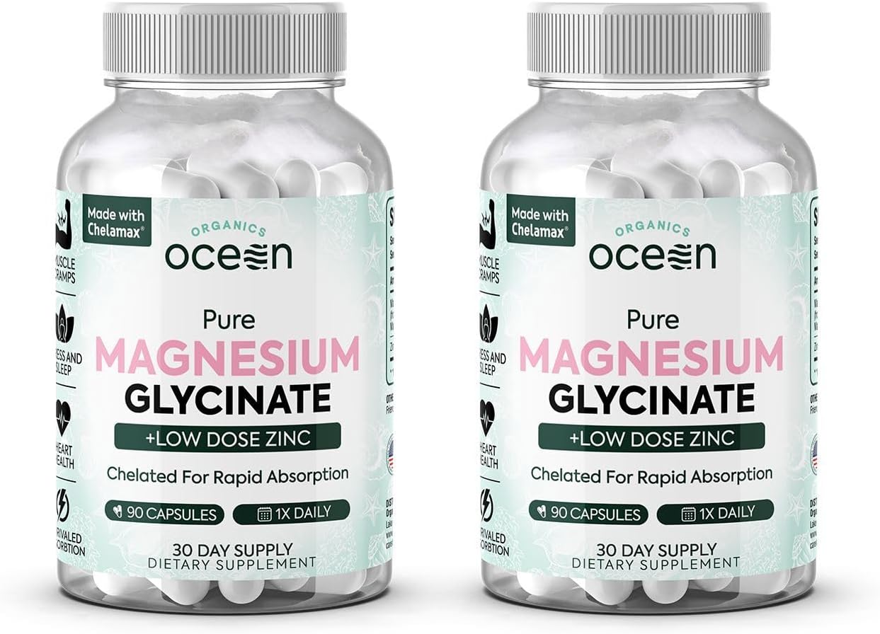 Organics Ocean Glicinato de magnesio puro con zinc - Suplemento de...