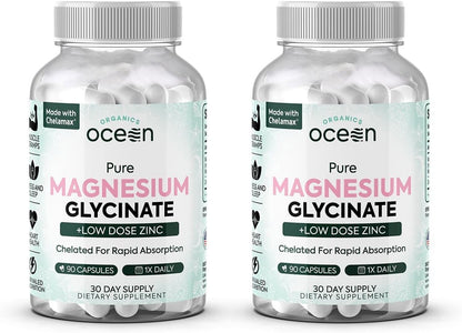 Organics Ocean Glicinato de magnesio puro con zinc - Suplemento de...