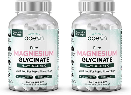 Organics Ocean Glicinato de magnesio puro con zinc - Suplemento de...