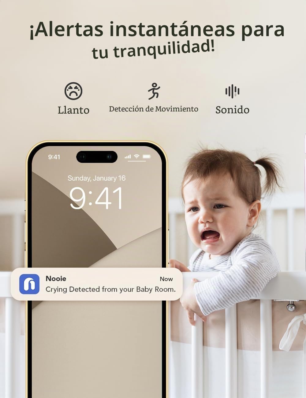 nooie Monitor de bebé 5G mejorado con WiFi, monitor de cámara de be...