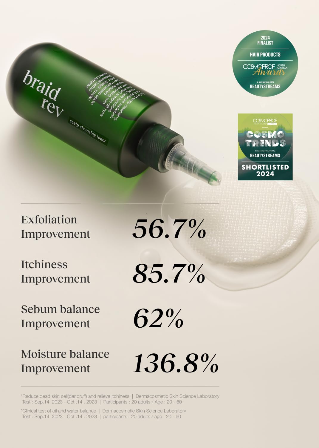 Tónico Limpiador de Cuero Cabelludo Bephor con Vinagre de Sidra de Manzana para Cabello Trenzado, Exfoliante Hidratante para el Cuero Cabelludo Sin Enjuague, 6.76 Fl Oz