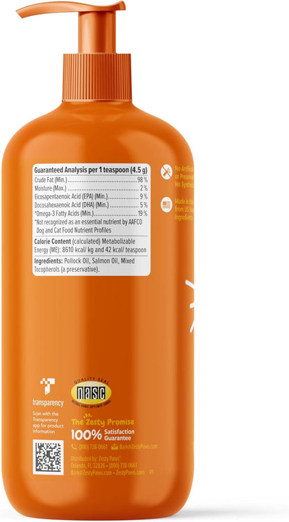 Zesty Paws Wild Alaskan Omega-3 Blend Aceite de Abadejo + Salmón pa...
