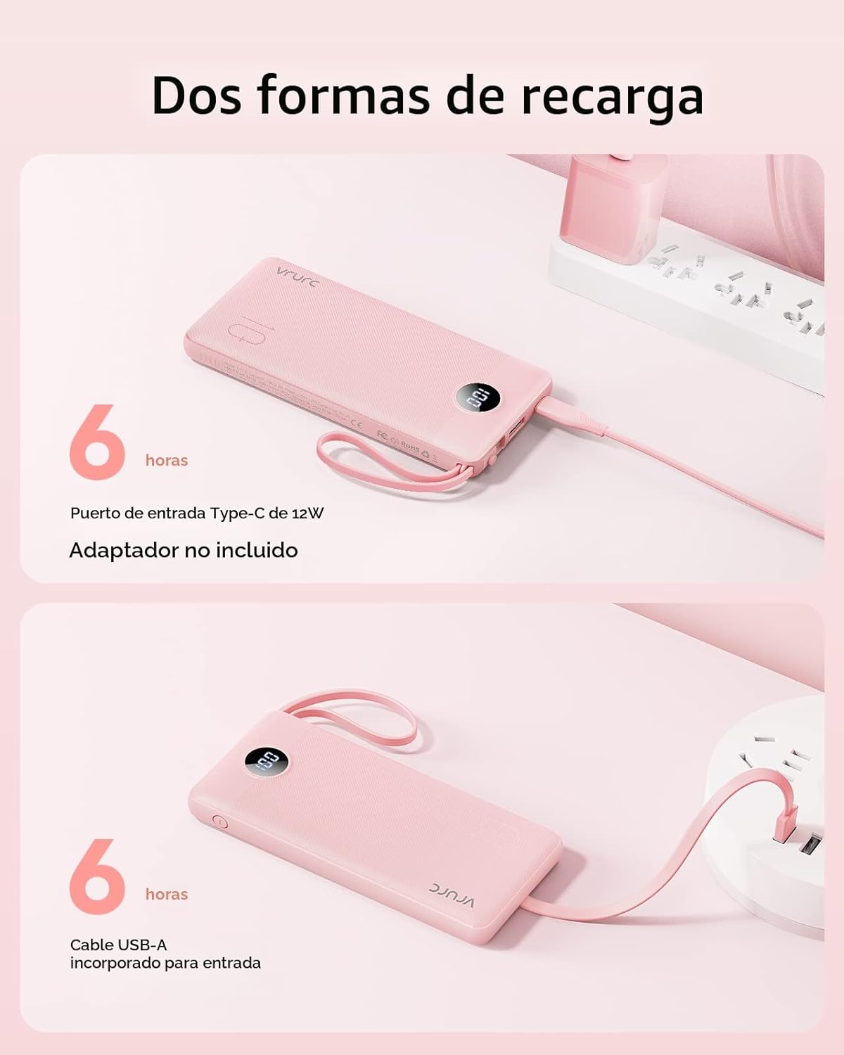 VRURC Cargador Portátil Power Bank, Paquete de Batería Esencial de...