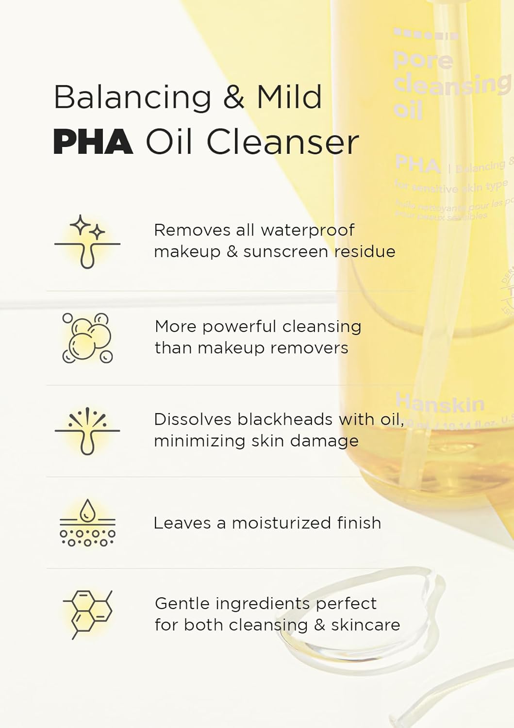 Hanskin K-Beauty - Aceite limpiador PHA (6.76 onzas) y espuma limpiadora | Eliminación de puntos negros, exfoliación suave y cuidado de poros para pieles grasas, propensas al acné y mixtas, juego