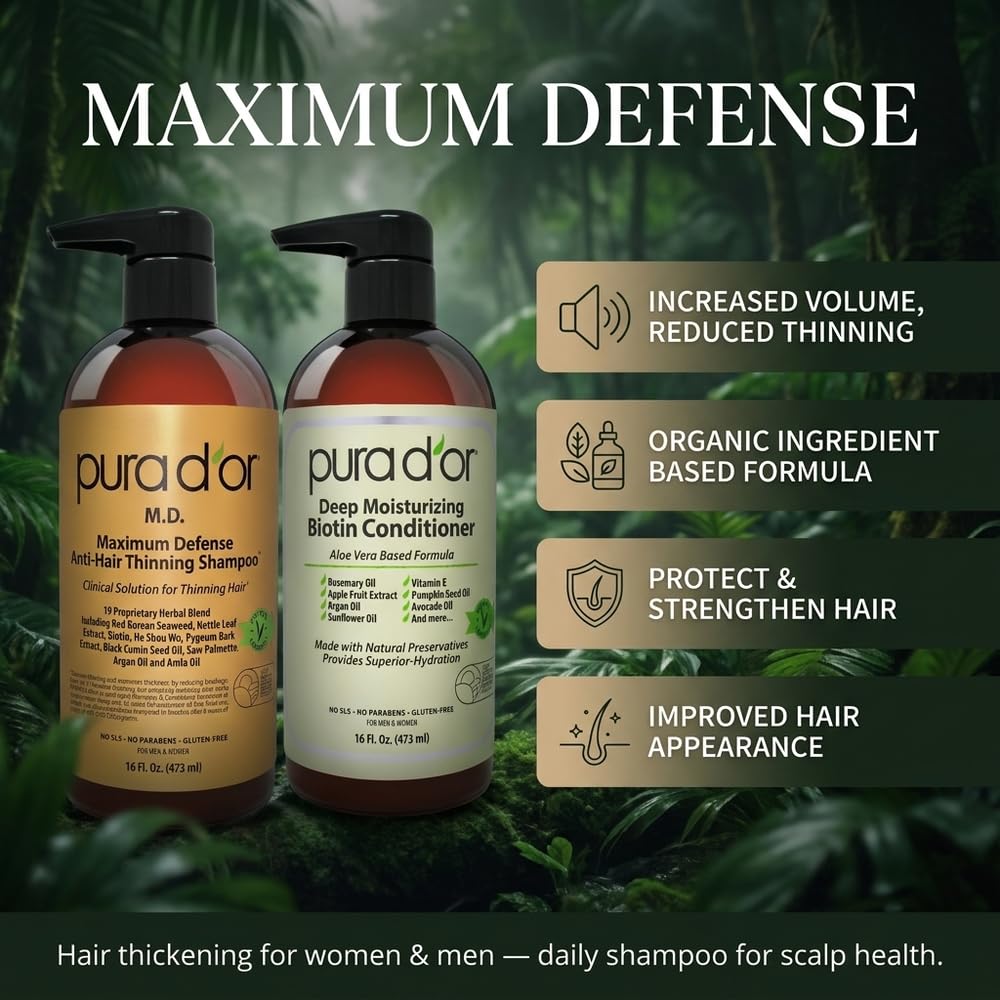 PURA D'OR MD Champú y acondicionador de biotina anticaída (16 o...