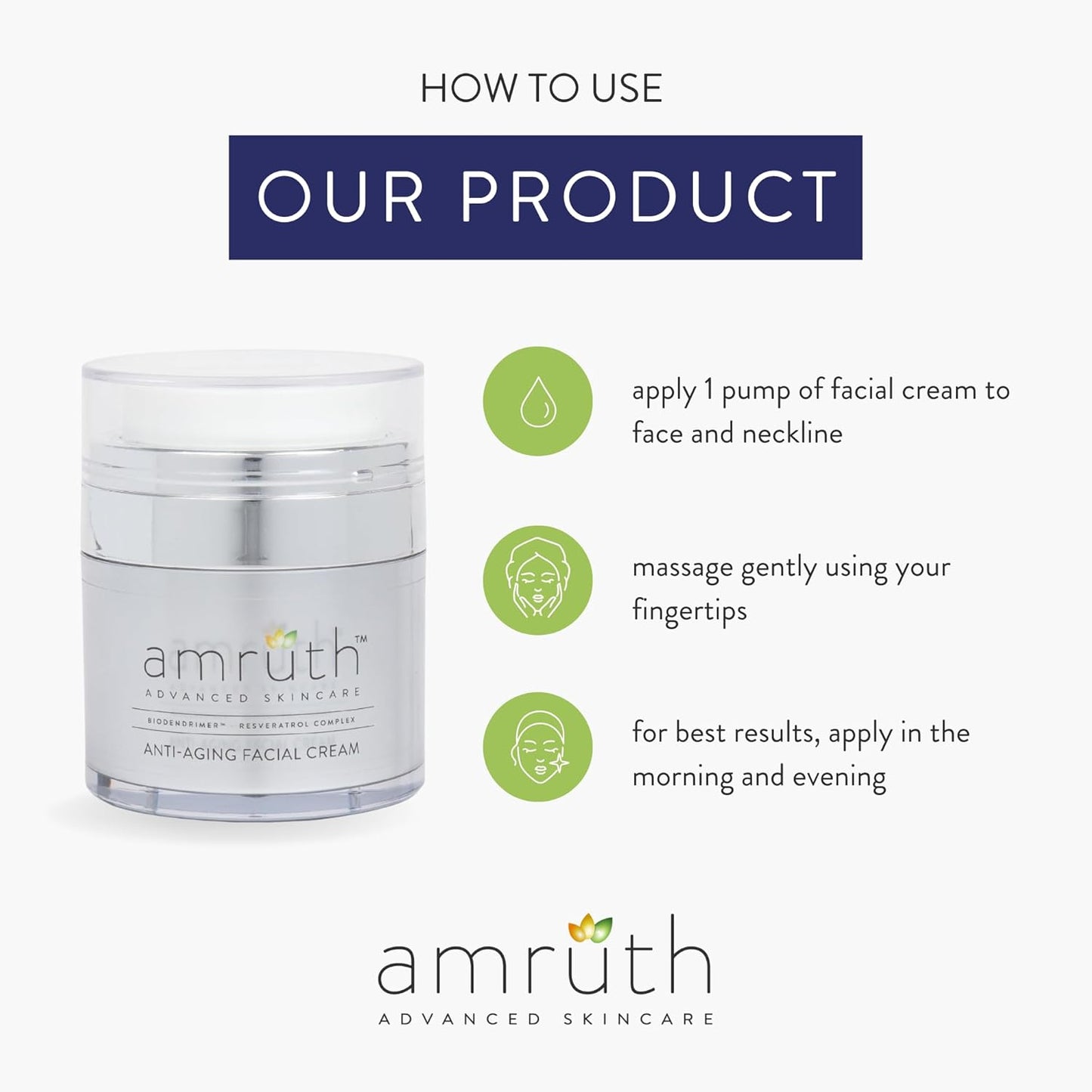 Amruth Resveratrol Crema facial antienvejecimiento diaria, tarro de...