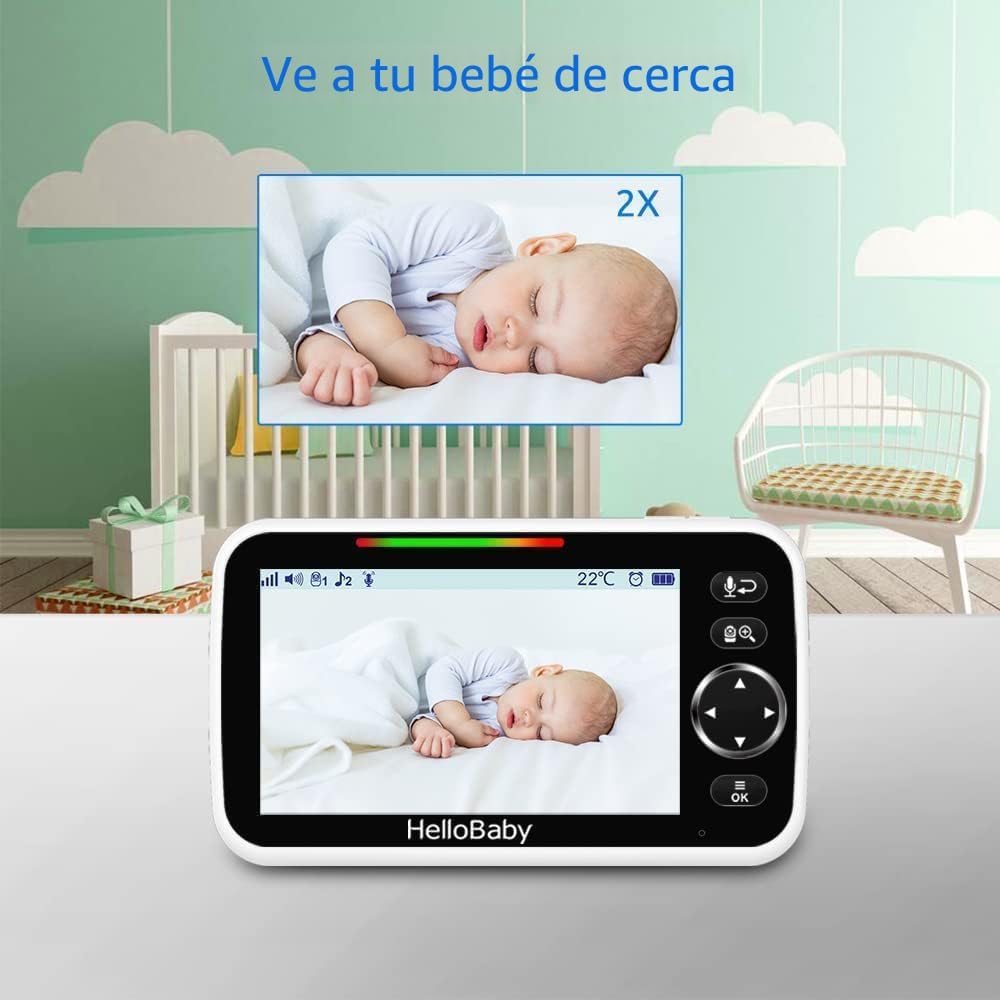 HelloBaby Monitor de Bebé Mejorado de 5'' con Batería de 30...