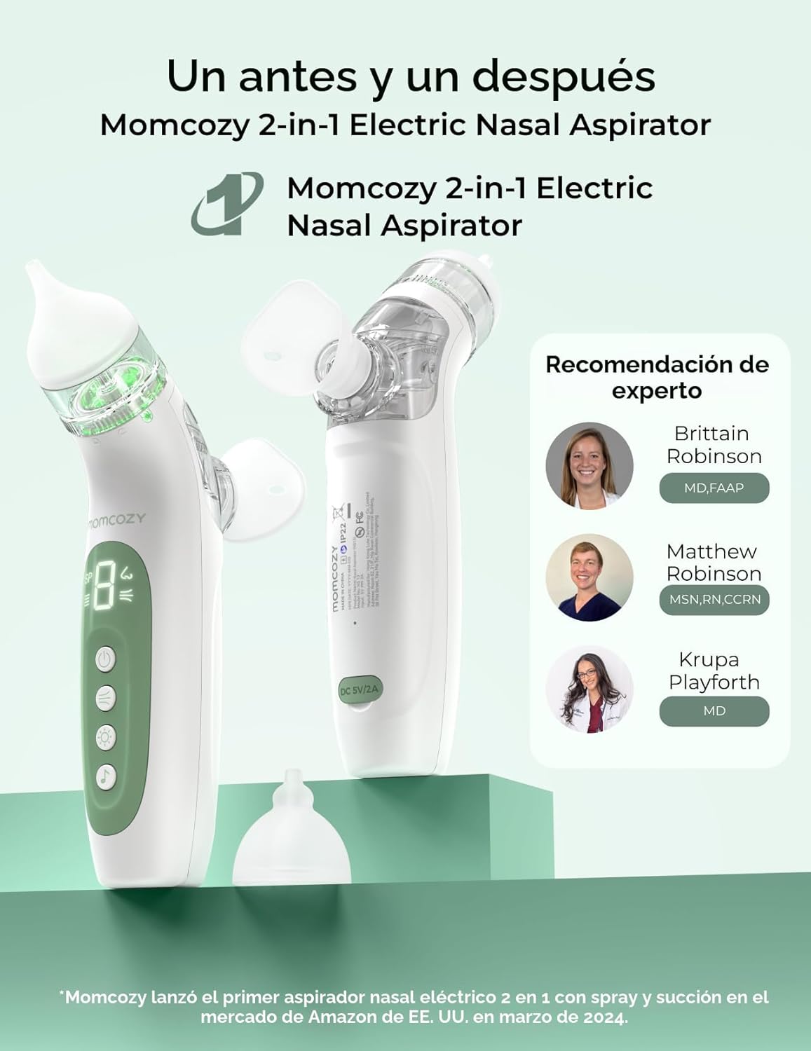 Momcozy BreezyClear™ Aspirador nasal eléctrico 2 en 1 para bebé con...