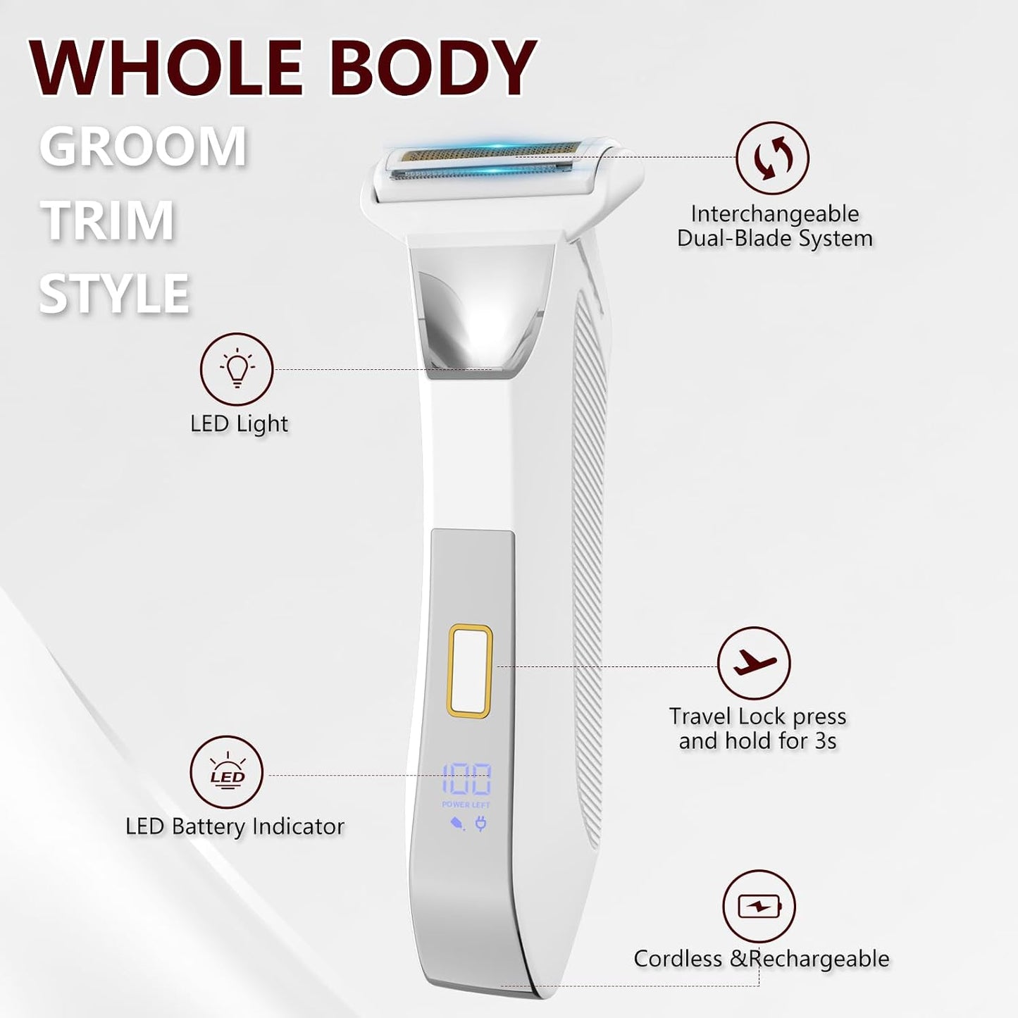 Trimmer eléctrico de bikini 2 en 1 para mujer, afeitadora de doble...
