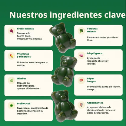 Gruns Gomitas Super Greens Sin Azúcar, Ositos de Goma Multivitamíni...