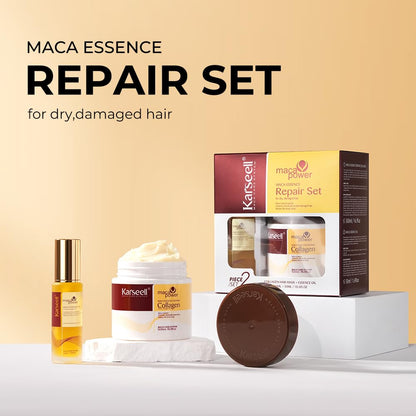 Máscara de Tratamiento Capilar de Colágeno Karseell, Juego de Aceite de Argán para Acondicionador de Reparación Profunda de Cabello Dañado, Seco y Todo Tipo de Cabello, 16.9 onzas líquidas + 1.69