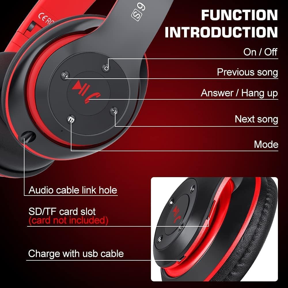 Prtukyt Auriculares Bluetooth 6S sobre la oreja, estéreo de alta fi...
