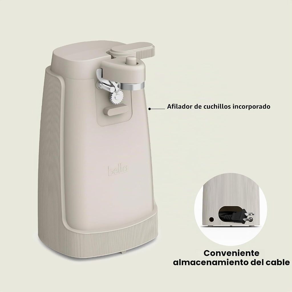 bella Abrelatas eléctrico y afilador de cuchillos, palanca de corte...