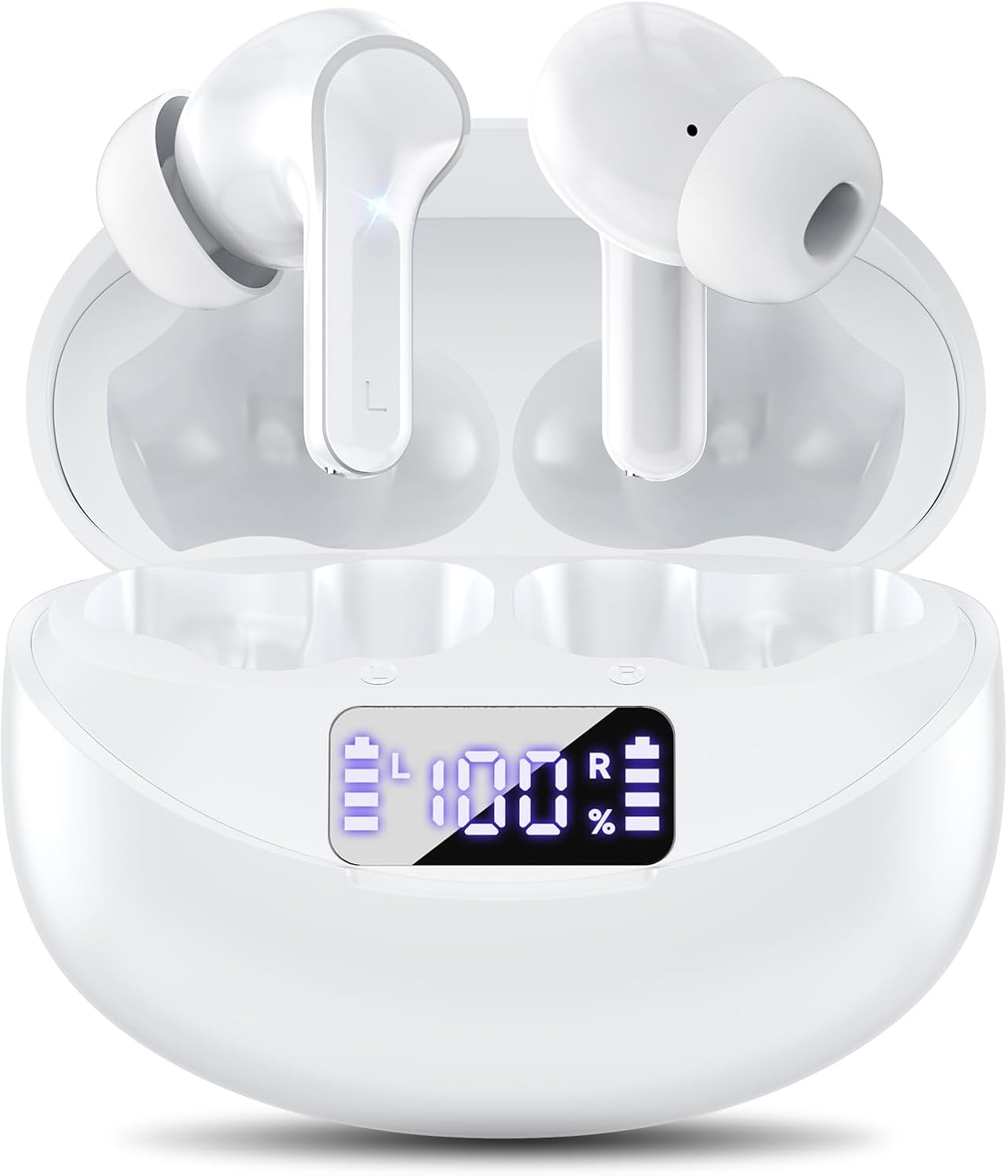 Auriculares inalámbricos, Bluetooth 5.4 HiFi estéreo con micrófono con cancelación de ruido, reproducción de 50 horas en auriculares con pantalla digital LED, auriculares impermeables IPX7 para