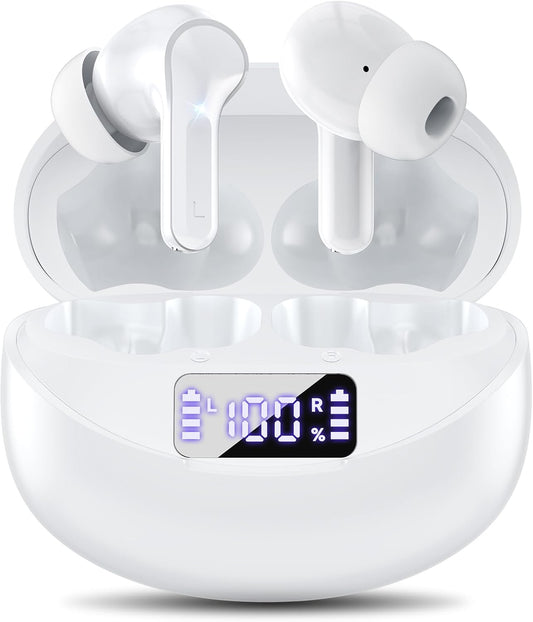 Auriculares inalámbricos, Bluetooth 5.4 HiFi estéreo con micrófono con cancelación de ruido, reproducción de 50 horas en auriculares con pantalla digital LED, auriculares impermeables IPX7 para
