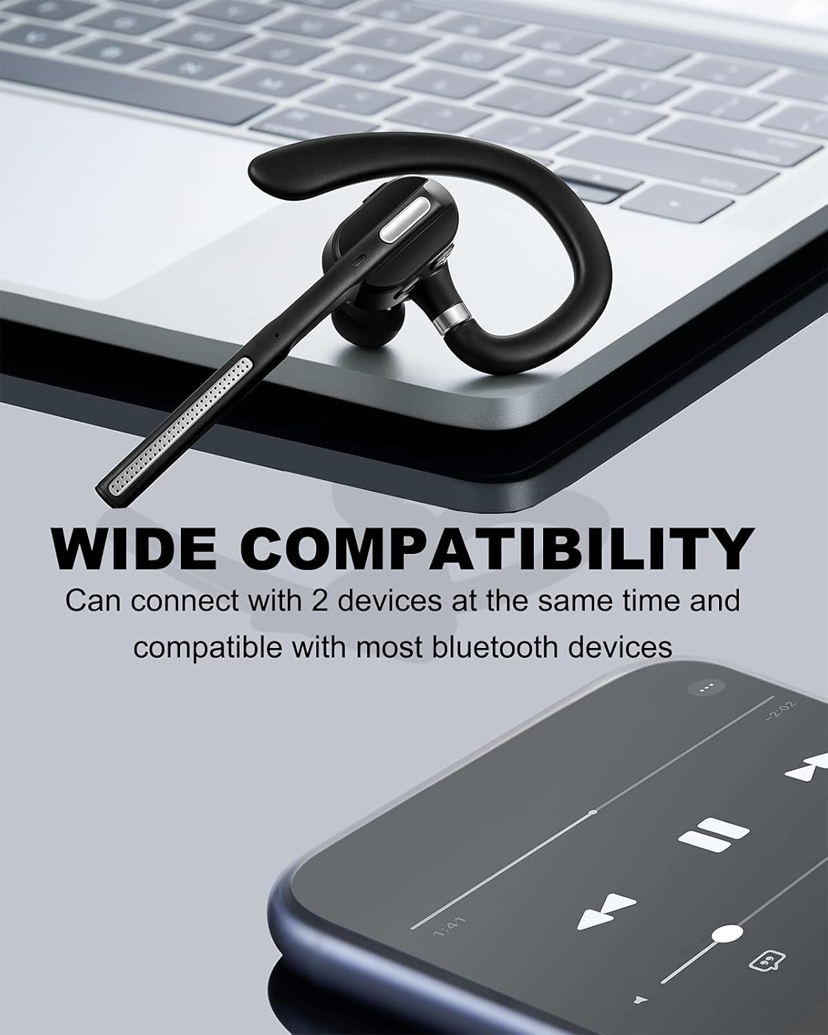 Auriculares Bluetooth V5.1, Auriculares Inalámbricos con Caja de Carga y Visualización de Batería, Auriculares Bluetooth con Micrófono con Cancelación de Ruido para Conducir, Oficina