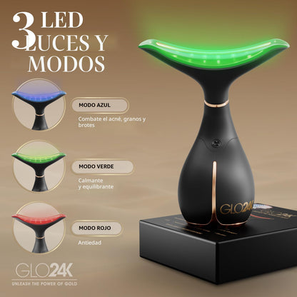 GLO24K - Dispositivo de belleza facial y cuello con luz roja, herra...