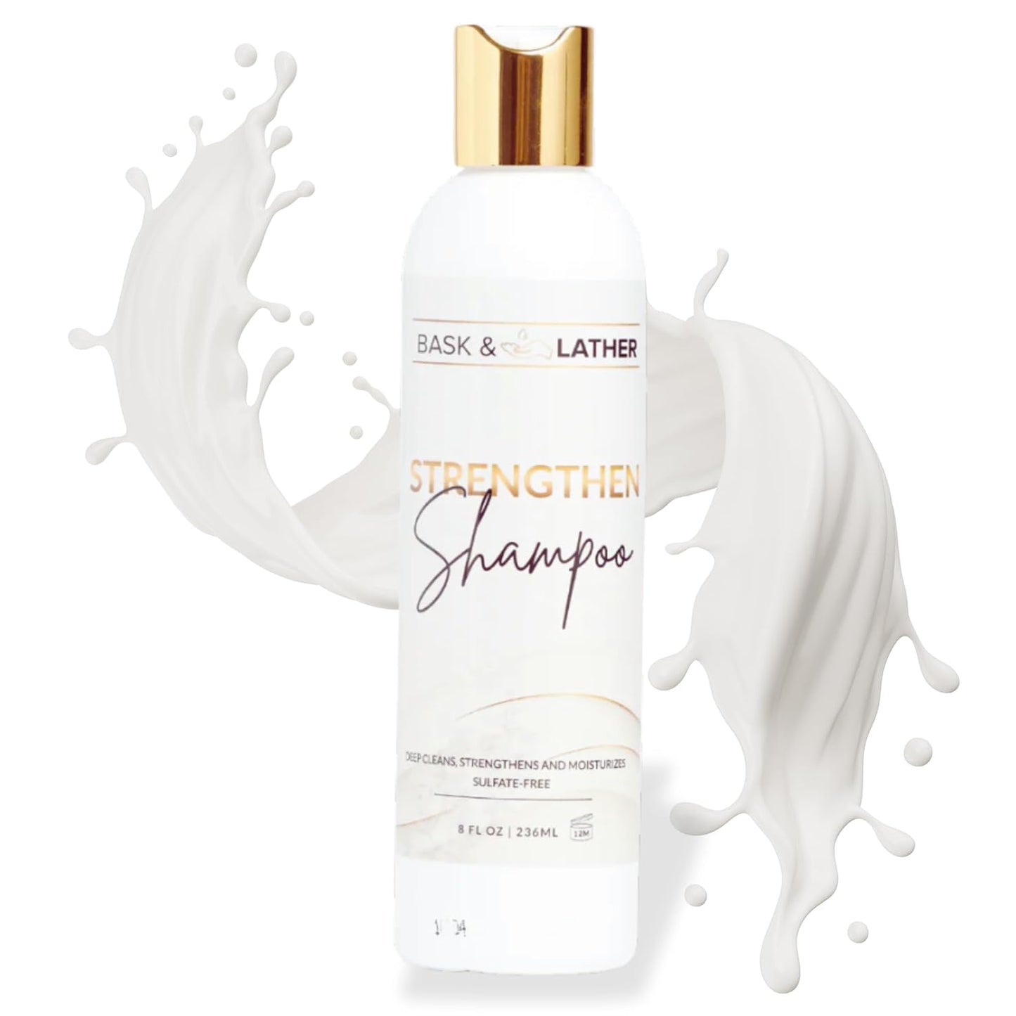 BASK & LATHER Champú para fortalecer el cabello – Fórmula todo natural, pH equilibrado para el crecimiento y reparación del cabello, sin sulfato, sin silicona, sin parabenos, 8 oz