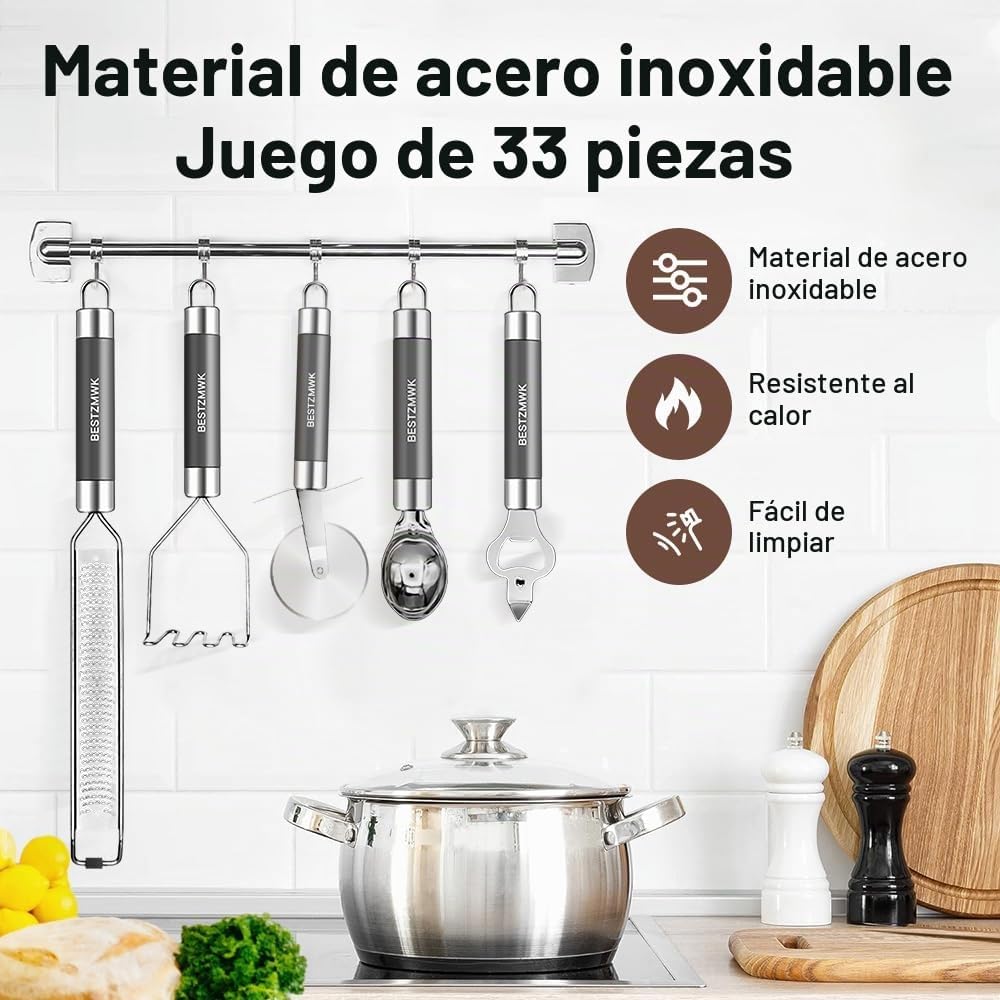Juego de utensilios de cocina de silicona, 32 piezas de utensilios...