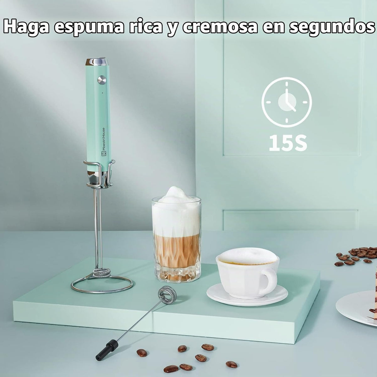 Maestri House Espumador de Leche Recargable con Soporte, LunaFro Fa...