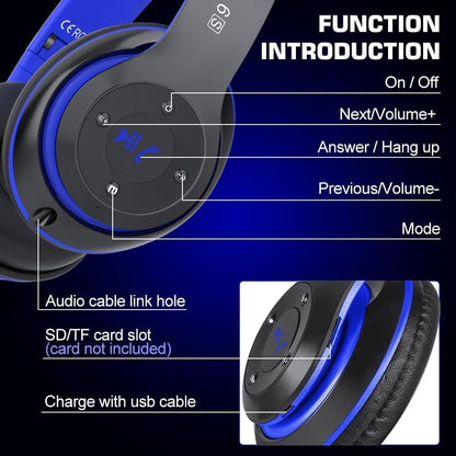 Auriculares Bluetooth 6S sobre la oreja, auriculares plegables inal...