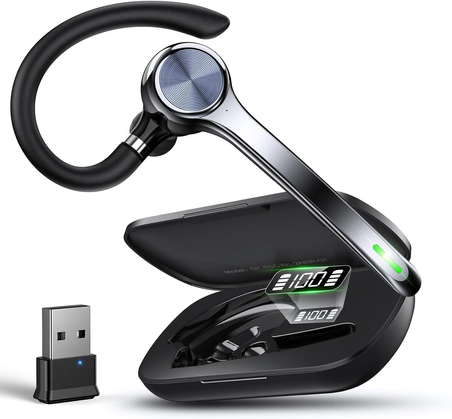 Auriculares Bluetooth, auricular inalámbrico con micrófono de cancelación de ruido mejorado, funda de carga de 500 mAh compatible con tiempo de conversación de 72 horas, auriculares manos libres con botón de silencio para computadora, teléfonos celulares,