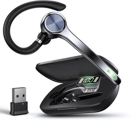 Auriculares Bluetooth, auricular inalámbrico con micrófono de cancelación de ruido mejorado, funda de carga de 500 mAh compatible con tiempo de conversación de 72 horas, auriculares manos libres con botón de silencio para computadora, teléfonos celulares,