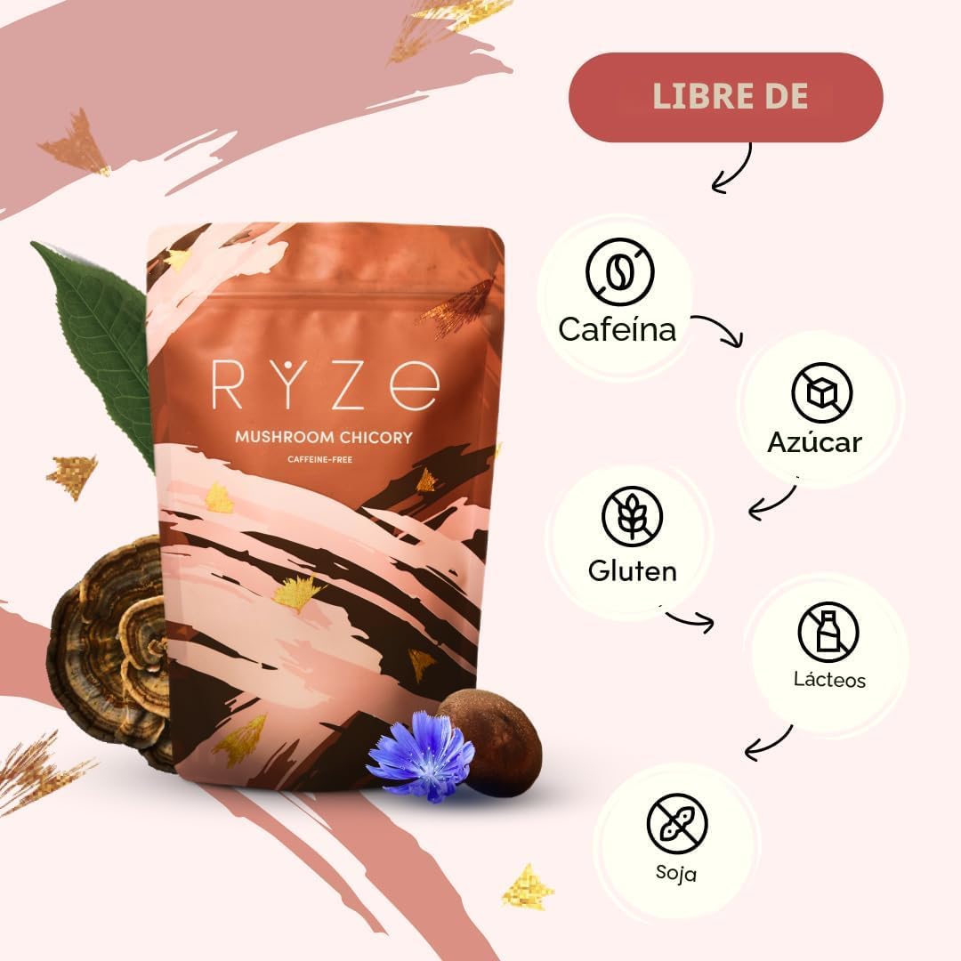 RYZE SUPERFOODS - Champiñones de achicoria con 6 hongos adaptogénic...