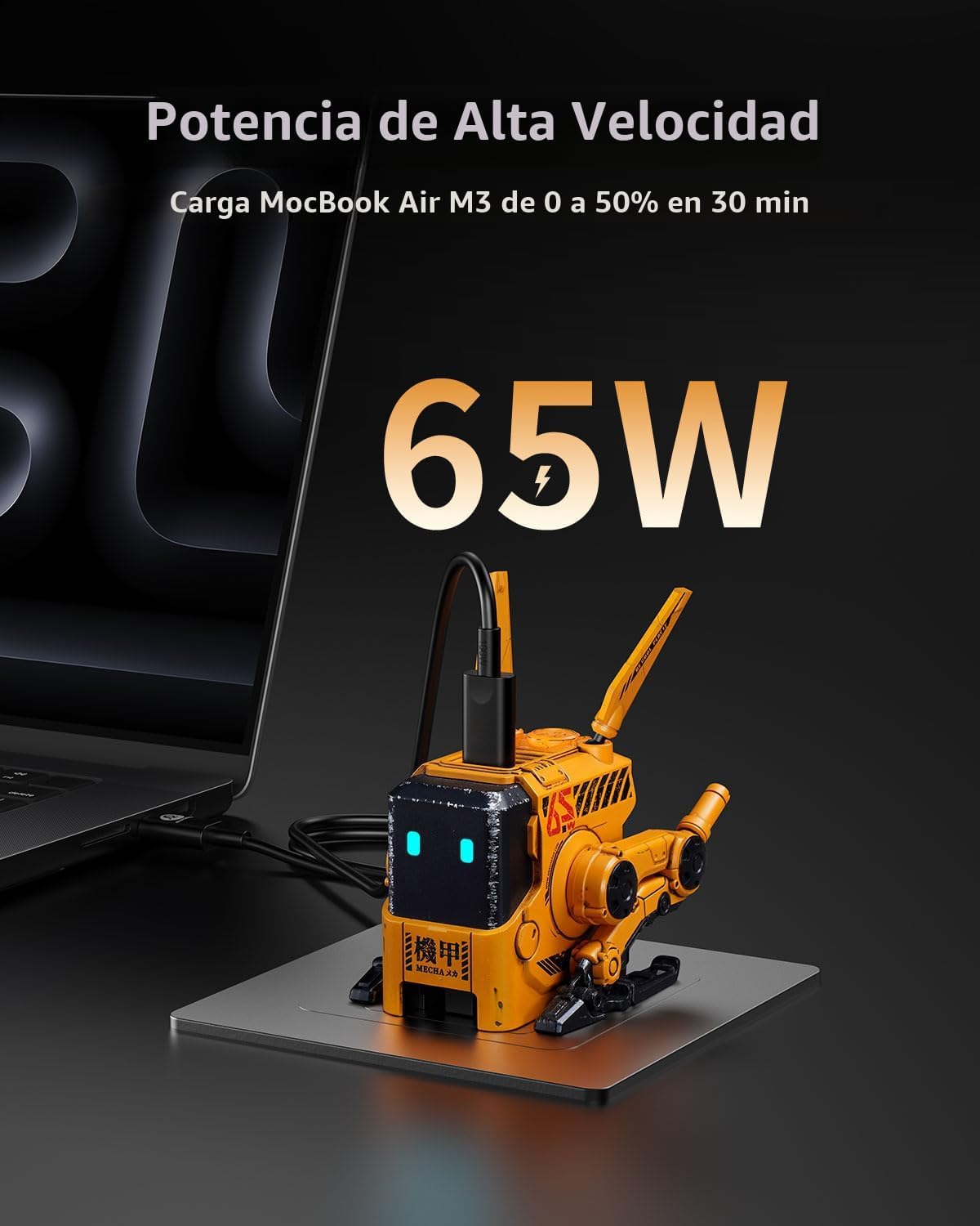 GravaStar Cargador de 65W, Bloque de Cargador GaN Rápido Alpha65 Ro...