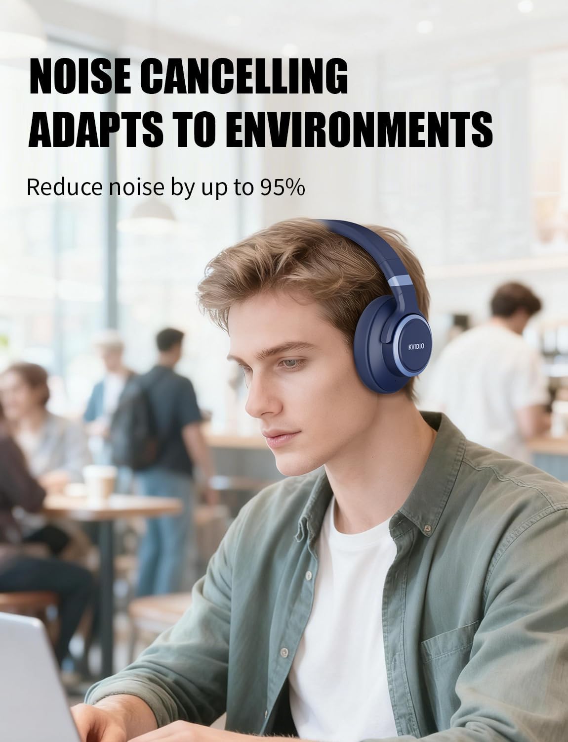 KVIDIO Auriculares con cancelación activa de ruido, 70 horas de rep...